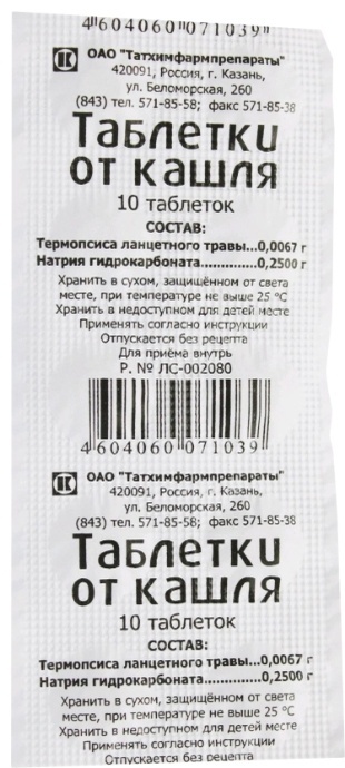 Таблетки от кашля таблетки 0.25 мг 10 шт