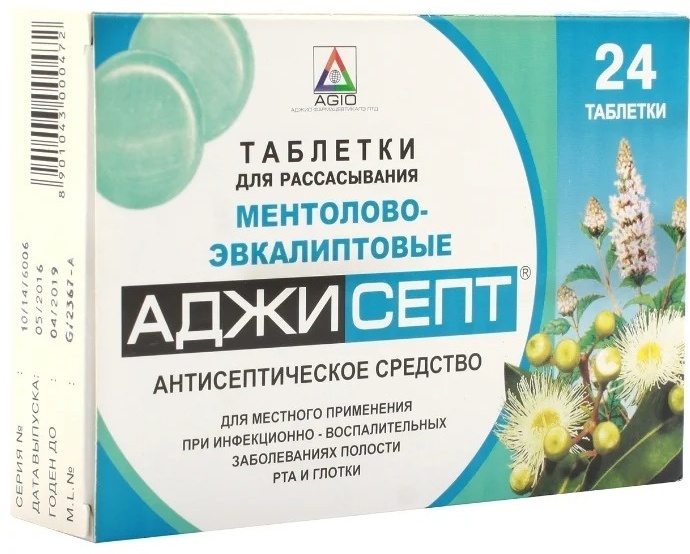 Аджисепт ментол-эвкалипт таблетки 1.2 мг 24 шт