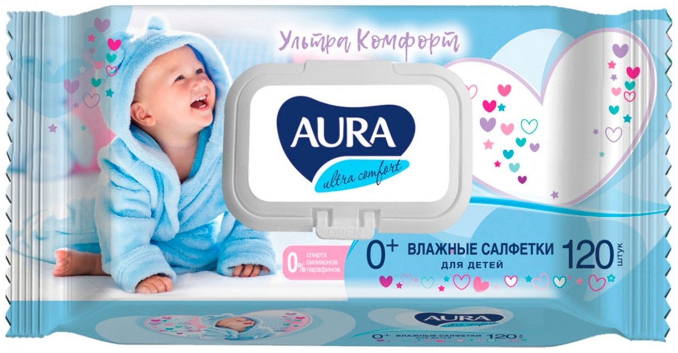 Влажные салфетки Aura Beauty Ultra Comfort Алоэ и Витамин E 120 шт