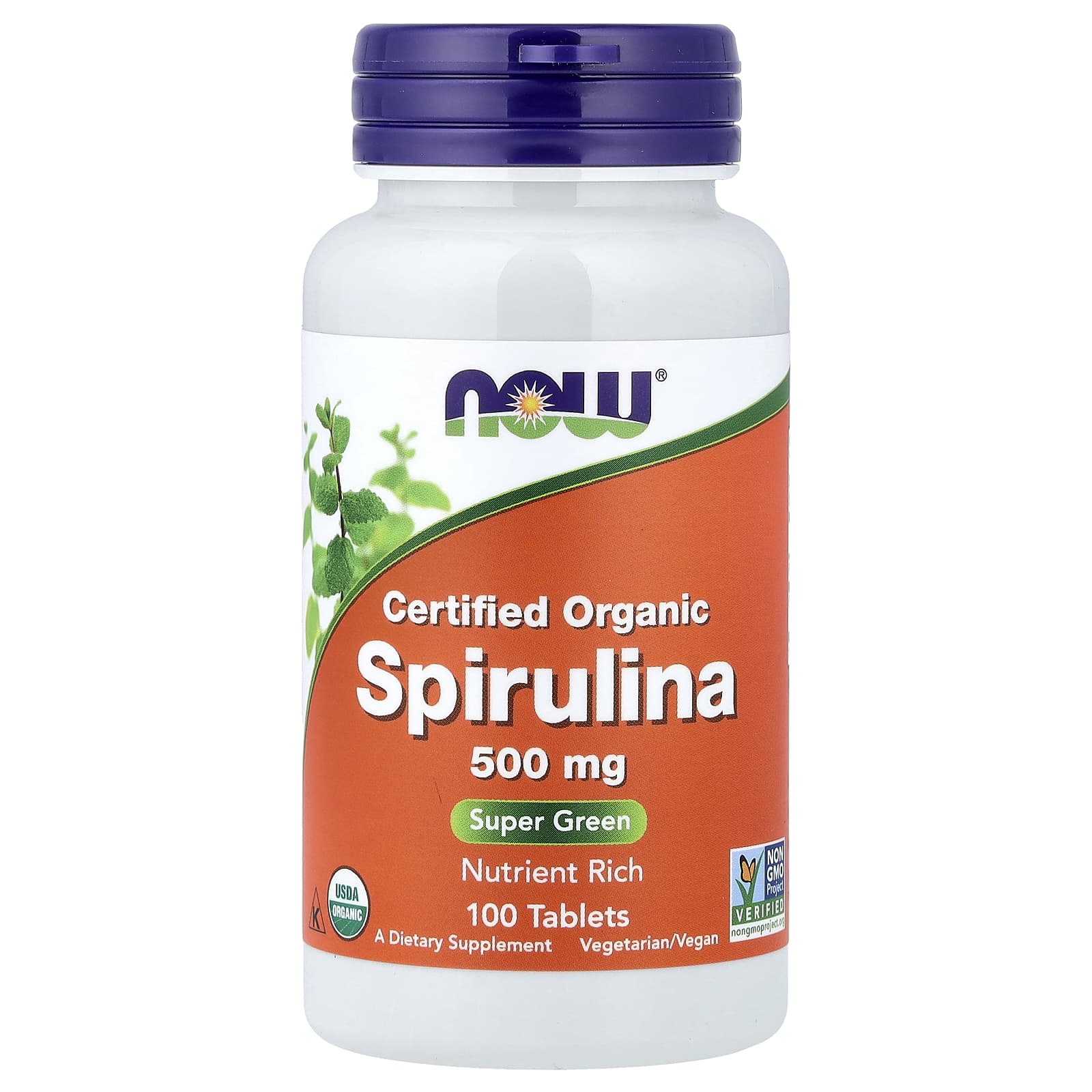 NOW Spirulina 500 (Органическая спирулина) Super Green таблетки 100 шт