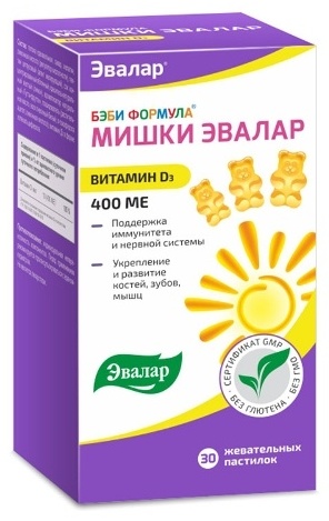 Эвалар ЗАО Бэби Формула Мишки Витамин Д3 400 МЕ таблетки 30 шт