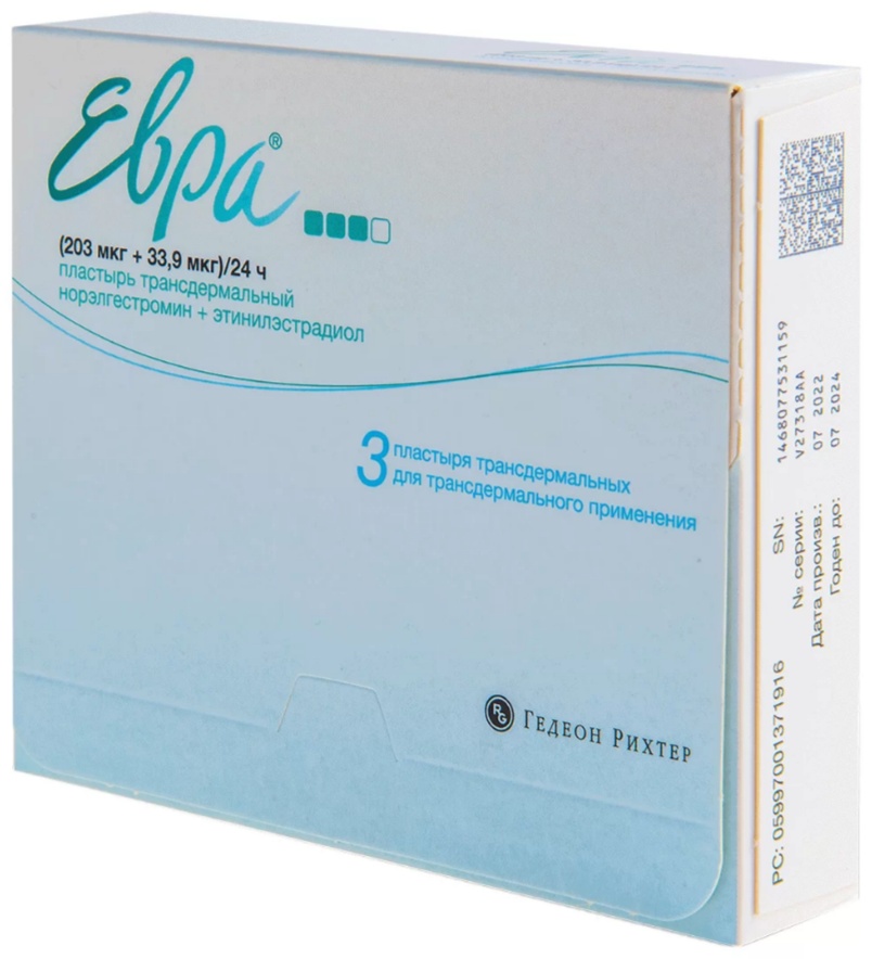 ЕВРА система трансдермальная пластырь 6 мг 3 шт